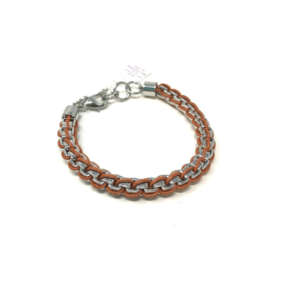 Lia Sophia Bracelet Orange Silver Braided  Lobster Claw Clasp 7" Fashion Jewelry